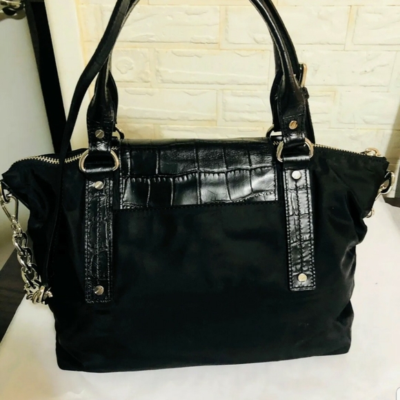 👜 Michael Kors Purse Black Hamilton Croc Embossed Silver Logo Lock Chain 👜 - Picture 3 of 12